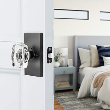 Glass Crystal Door Knobs Interior with Lock Matte Black Privacy Door Knob
