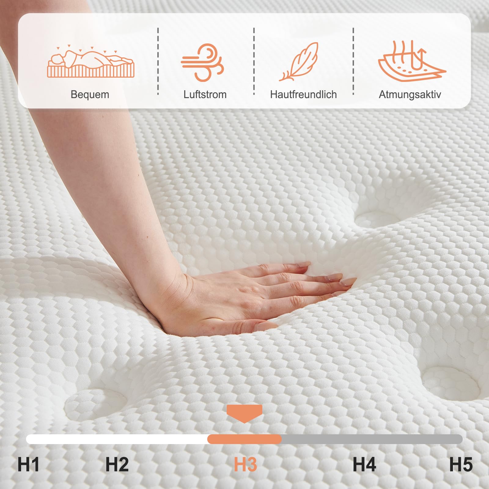 Matratze 180x200 cm, Taschenfederkernmatratze Härtegrad H3 mittelfest, 7 Zonen Matratzen mit hochwertigem Komfortschaum, Rückenentlastende, Rollmatratze Höhe 22cm