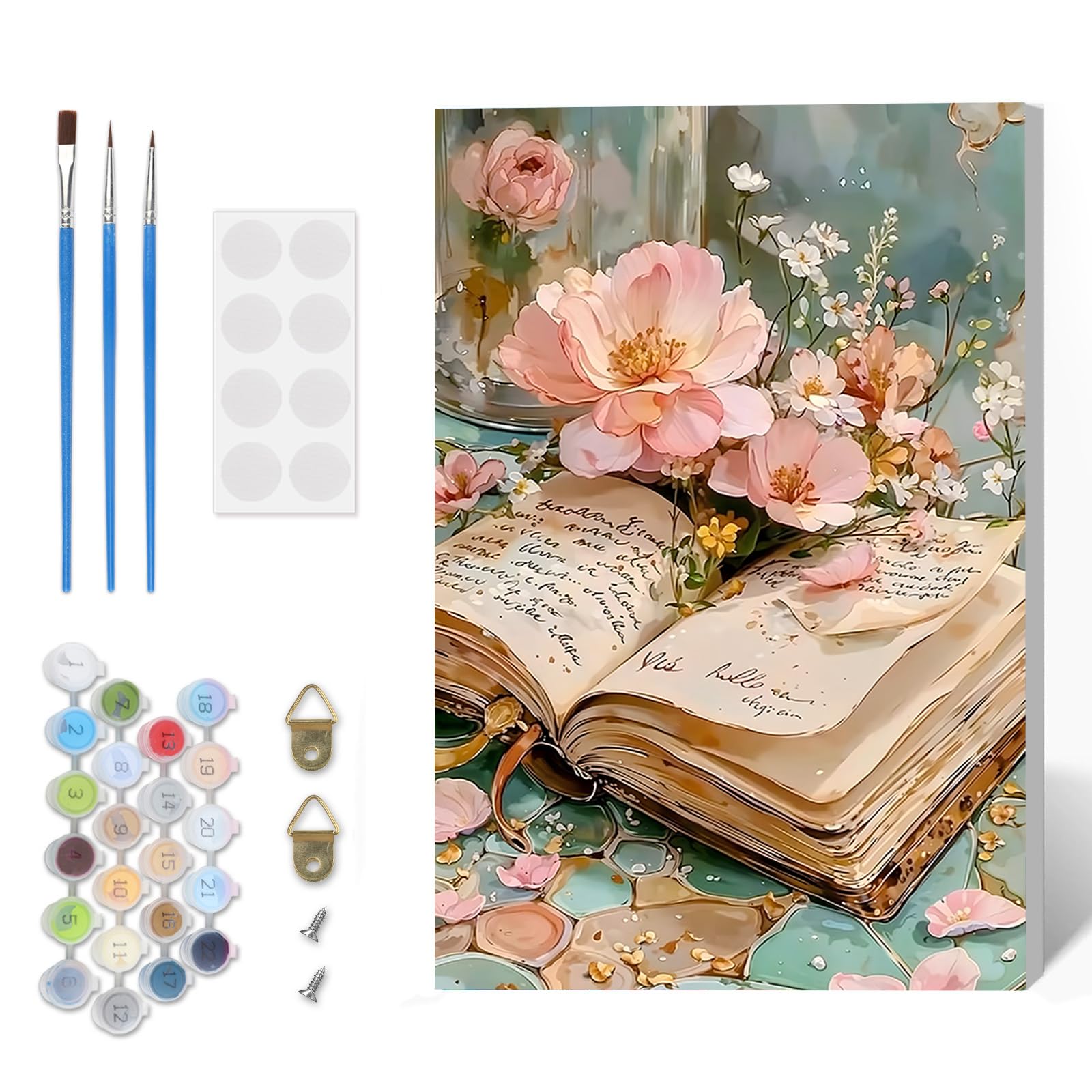 DOMROM Paint by Numbers Kit for Adults Beginner with Frame, Book Adults' Paint-by-Number Kits on Canvas, Flowers DIY Acrylic Painting by Numbers Easy Oil Painting by Number Kits for Home Decor, 8x12in