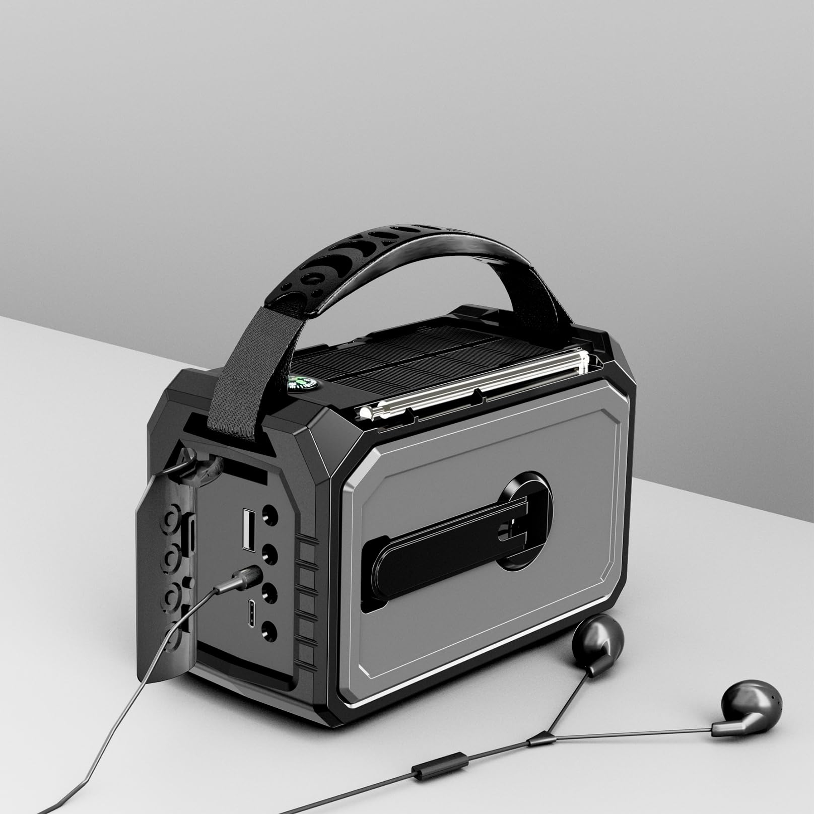 Radio Solar 16000 mAh con carga móvil, AM/FM, portátil, radio de emergencia, batería recargable, dinamo solar, linterna, alarma SOS, brújula para camping