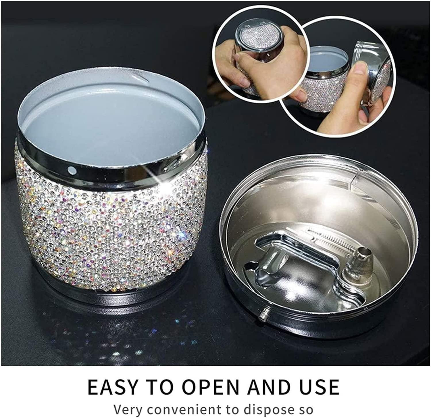Car Ashtray, Portable Ashtray for Car, Car Ashtray Crystal Shiny Car Ashtray with Cover Suitable for Cars Great Gift for Ashtray (Color : C)