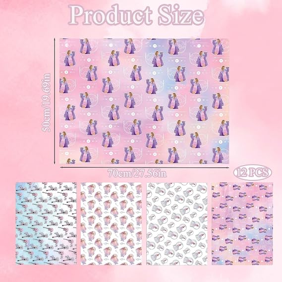 12 PCS Taylor Wrapping Paper, Music Themed Fan Gift Wrap for Girls, Birthday Wrapping Paper for Presents, Decorative for Party Celebration (50 * 70cm)