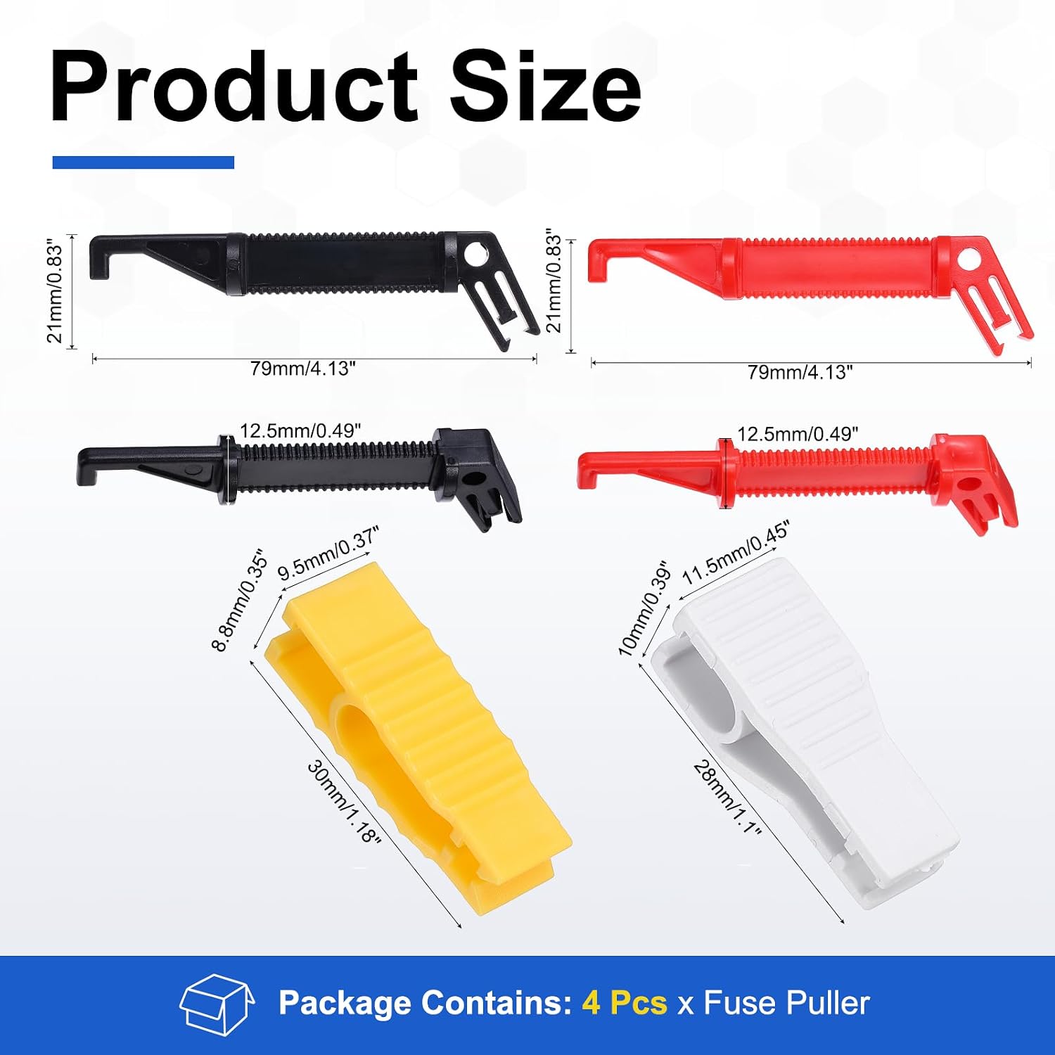MECCANIXITY 4Pcs Fuse Puller Tool, 3 Size Plastic Car Fuse Removal Tool, Automotive Fuses Insertion Clip Extraction Tools for Car Motorcycle Truck Fuses Replacement, 4 Colors