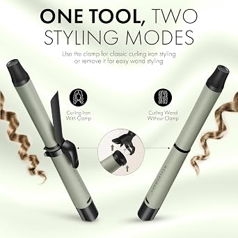 StyleCraft Sage 1 Ceramic Rechargeable Cordless Curling Iron & Wand | Tourmaline & nano-silver ceramic barrel with removable clamp & 5 heat settings, LED display, cool tip & 10-min auto shutoff