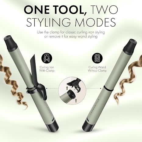 StyleCraft Sage 1 Ceramic Rechargeable Cordless Curling Iron & Wand | Tourmaline & nano-silver ceramic barrel with removable clamp & 5 heat settings, LED display, cool tip & 10-min auto shutoff
