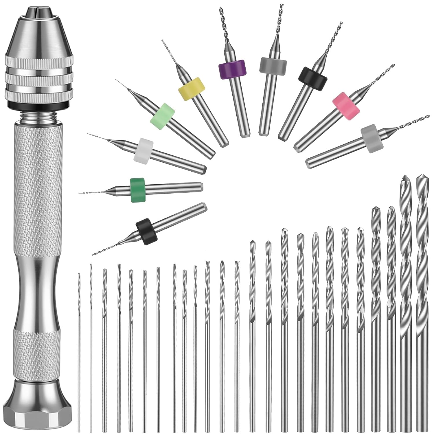 Mudder 36 Pieces Hand Drill Set, Include Pin Vise, Mini and Twist Drills for Craft Carving DIY, 0.3-1.2 mm PCB Drill(Sliver)