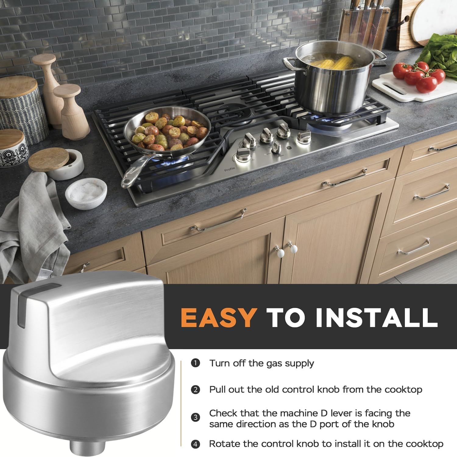 Upgraded (5Pcs) WB03X29315 for GE Gas Stove Knobs Replacements JGP5030SL1SS/ JGP5036SL1SS/ JP3030DJ3BB/ JP3036DL2BB / JP3530DJ3BB, Oven Range Burner Cooktop Control Knobs Replace Part