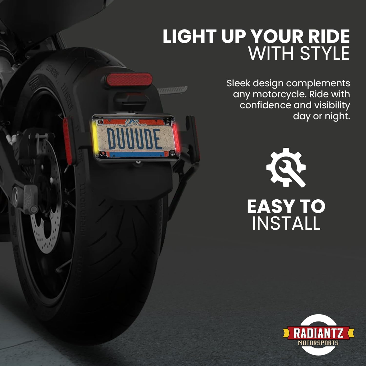 Radiantz Motorcycle License Plate Frame - Real Flex Integratorz 2 Plate Frame with Running, Brake and Turn Signal LEDs - Durable 6-Inch License Plate Frame - Stylish and Sleek Design - Chrome Finish