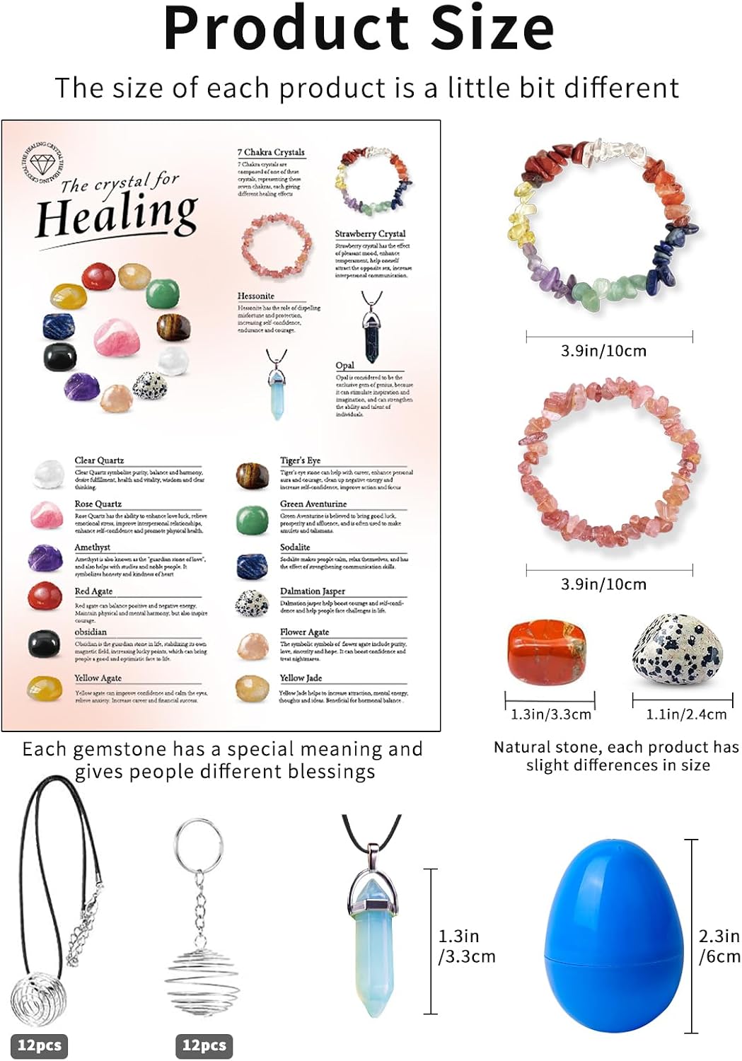 16Pcs Prefilled Easter Eggs with Natural Gemstone Crystals,Necklace Bracelet Rope - Ideal for Easter Egg Hunt, Party Favors, Teacher Classroom Rewards