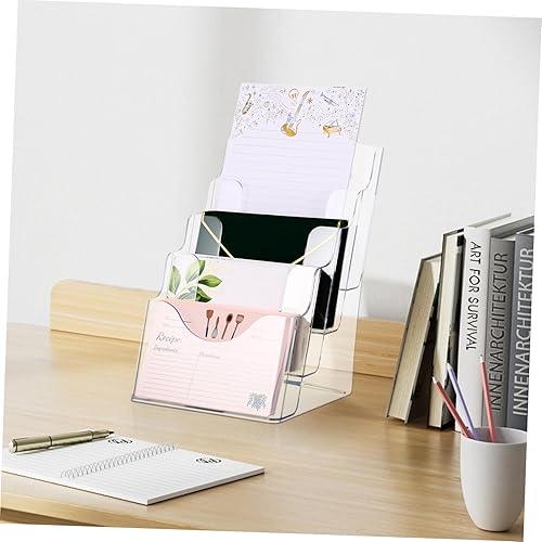 Miniatura 4 de VILLCASE Soporte acrílico para folletos, soporte de 4 niveles transparente para folletos, soporte de exhibición de folletos con múltiples bolsillos,