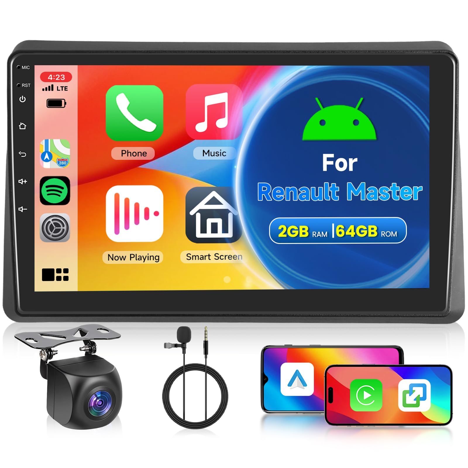 2GB 64GB Android Autoradio per Renault Master 2019-2022 Radio Wireless Carplay Android Auto, Hodozzy 10,1 Pollici Touch Screen Stereo Auto GPS, WiFi, Bluetooth, FM/RDS 2 Din Radio per Renault Master