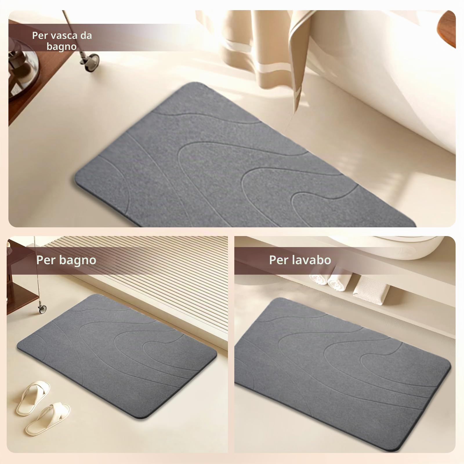 Tappetino da Bagno in Pietra – Set di 2 Pezzi Tappetino Doccia Super Assorbente in Terra di Diatomee, Tappetino da Vasca Antiscivolo ad Asciugatura Rapida (Grigio Scuro*2)