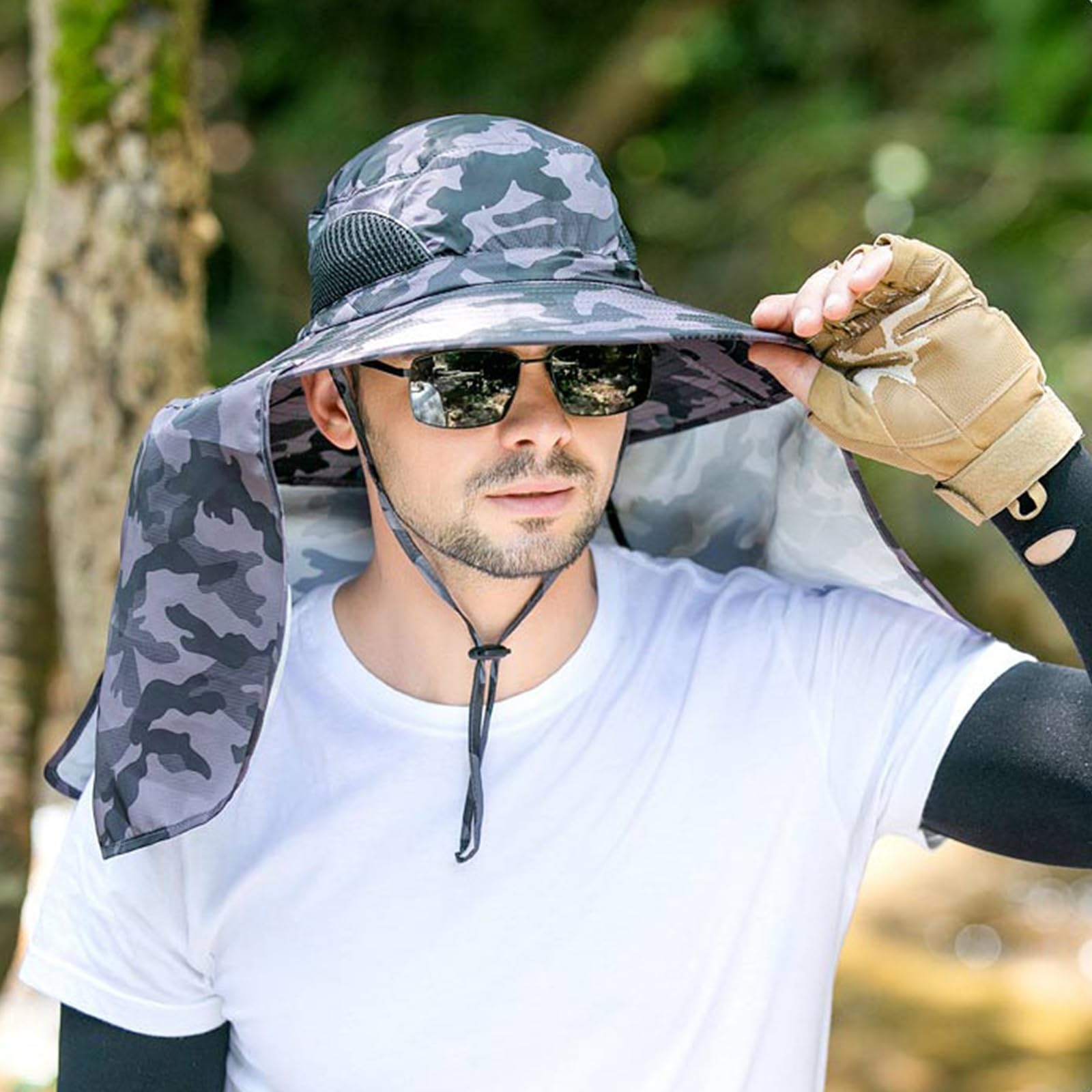 Chapeau de soleil à large bord pour homme, protection UV avec rabat de cou, chapeau réglable pour la pêche et la randonnée en plein air