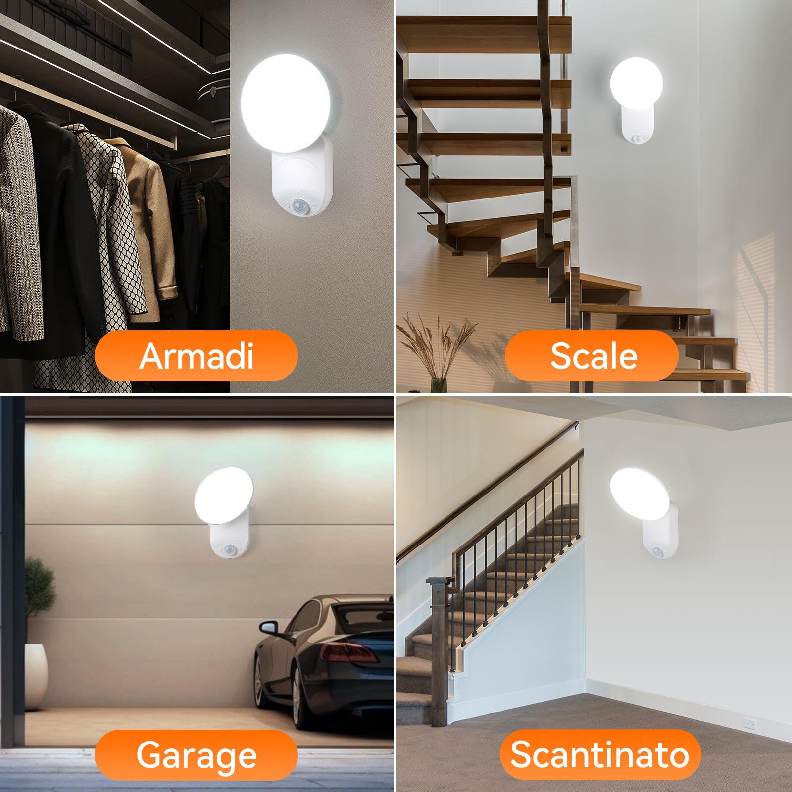 Luce LED Sensore Movimento USB Ricaricabile 3000K 4500K 6000K, Lampada da muro Senza Corrente con 5000mAh Batteria, Luci Sensore Interno con Telecomando per Garage Cantina Corridoio Cameretta Bagno