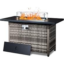 Zimtown 43 Inch Propane CSA-Listed Outdoor Fire Pit Table, 50,000 BTU with Steel Lid, Lava Rock, Glass Wind Guard, Waterproof Cover, Gas Firepit Table for Outside Patio Porch Deck Garden, Grey