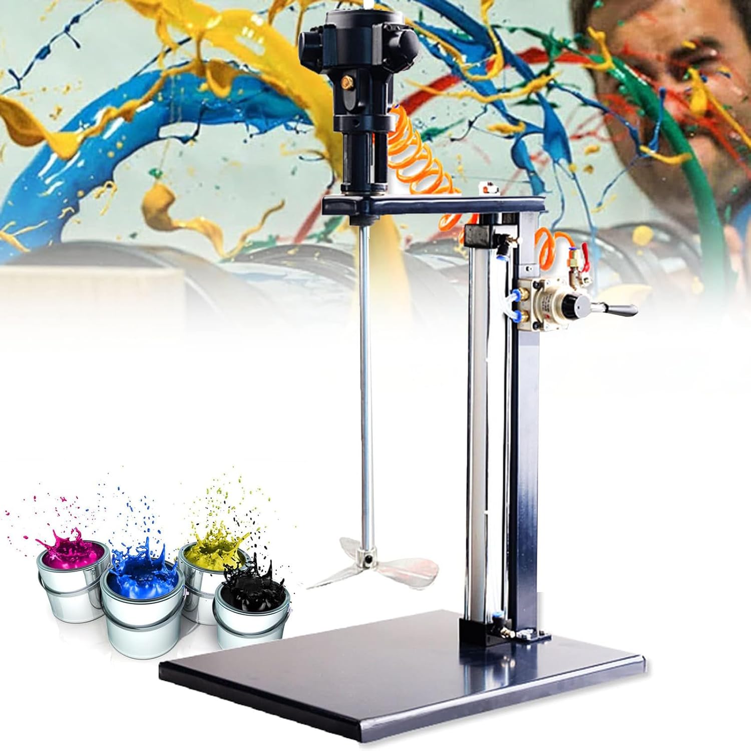 Commercial Electric Paint Mixer - 5 Gal/20L Pneumatic Bracket Machine, Vertical Power Mixer for Concrete, Cement, Liquid Dye & Chemical Mixing - Heavy Duty Desktop Tool