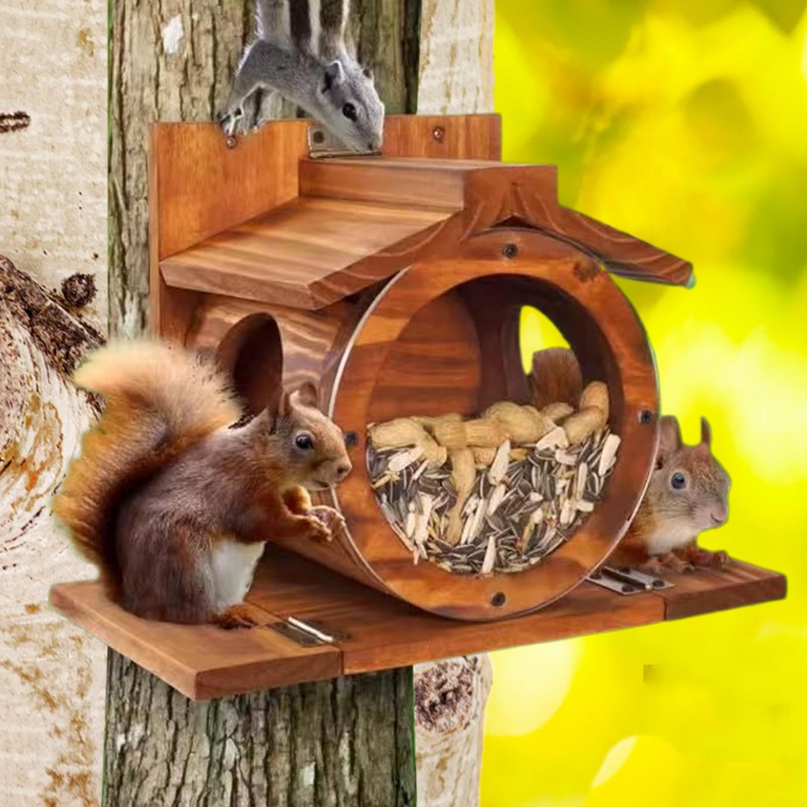 Mangiatoia per scoiattoli in legno, con fori di ventilazione, scatola resistente alle intemperie per noci, pannocchie, fieno, cibo, scoiattoli, giardino, recinzione, albero, cortile