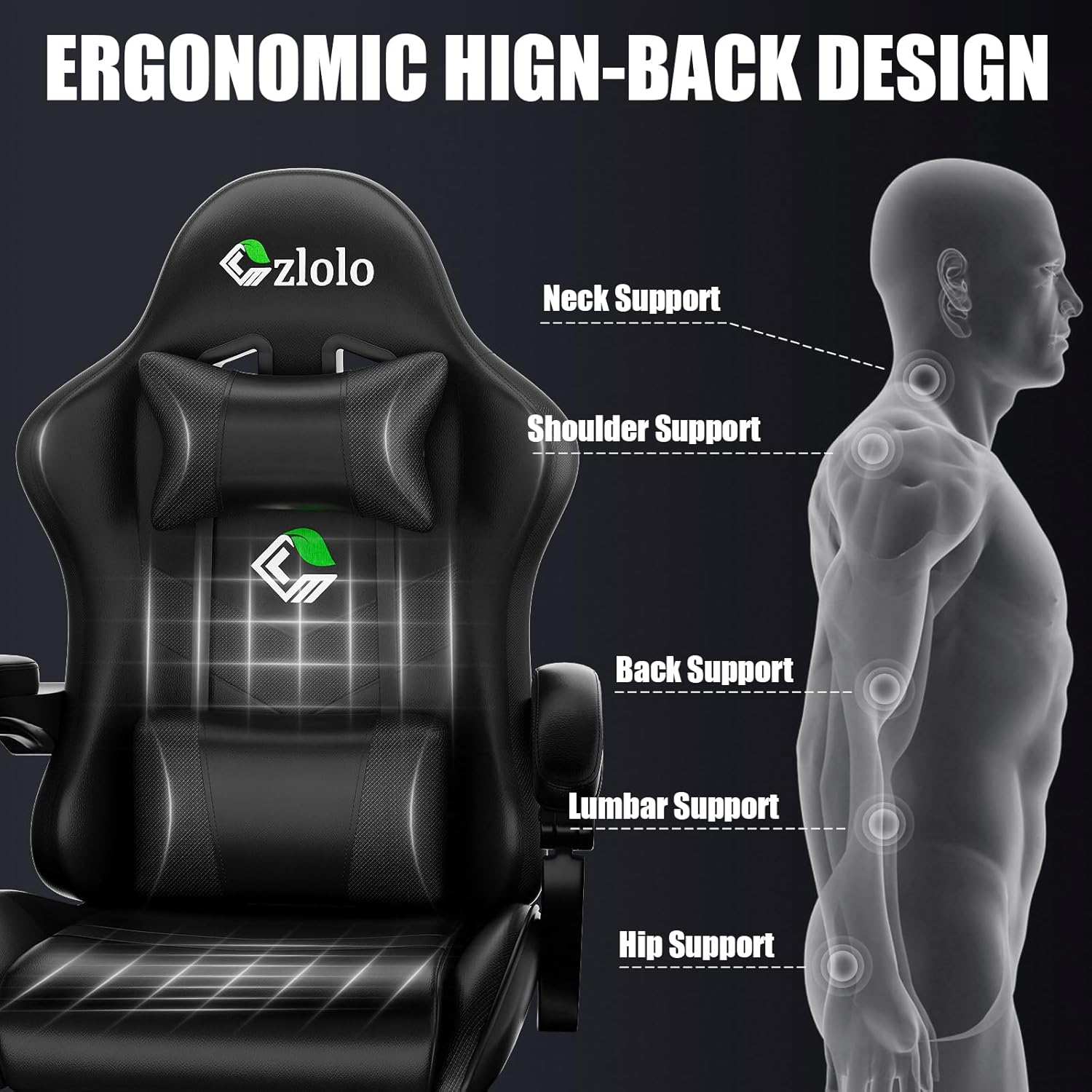 71vrTKrYYWL._AC_SL1500_ Gaming Chair, Ergonomic Office Computer Chair with Footrest and Lumbar Support Massager Racing Style High Back Video Gamer Chair, Wide＆Thick Cushion, 90°-135° Recline, Adjustable Height, Black