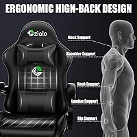 Vista 4 de Silla de juegos con reposapiés, estilo carreras, soporte lumbar, masajeador, silla de videojuegos con patas de metal, silla de jugador de respaldo