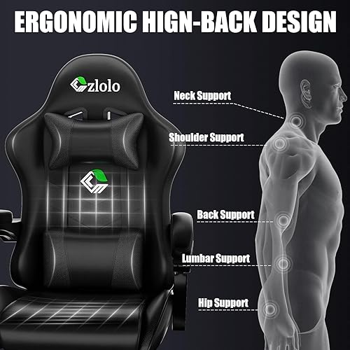 Miniatura 4 de Silla de juegos con reposapiés, estilo carreras, soporte lumbar, masajeador, silla de videojuegos con patas de metal, silla de jugador de respaldo