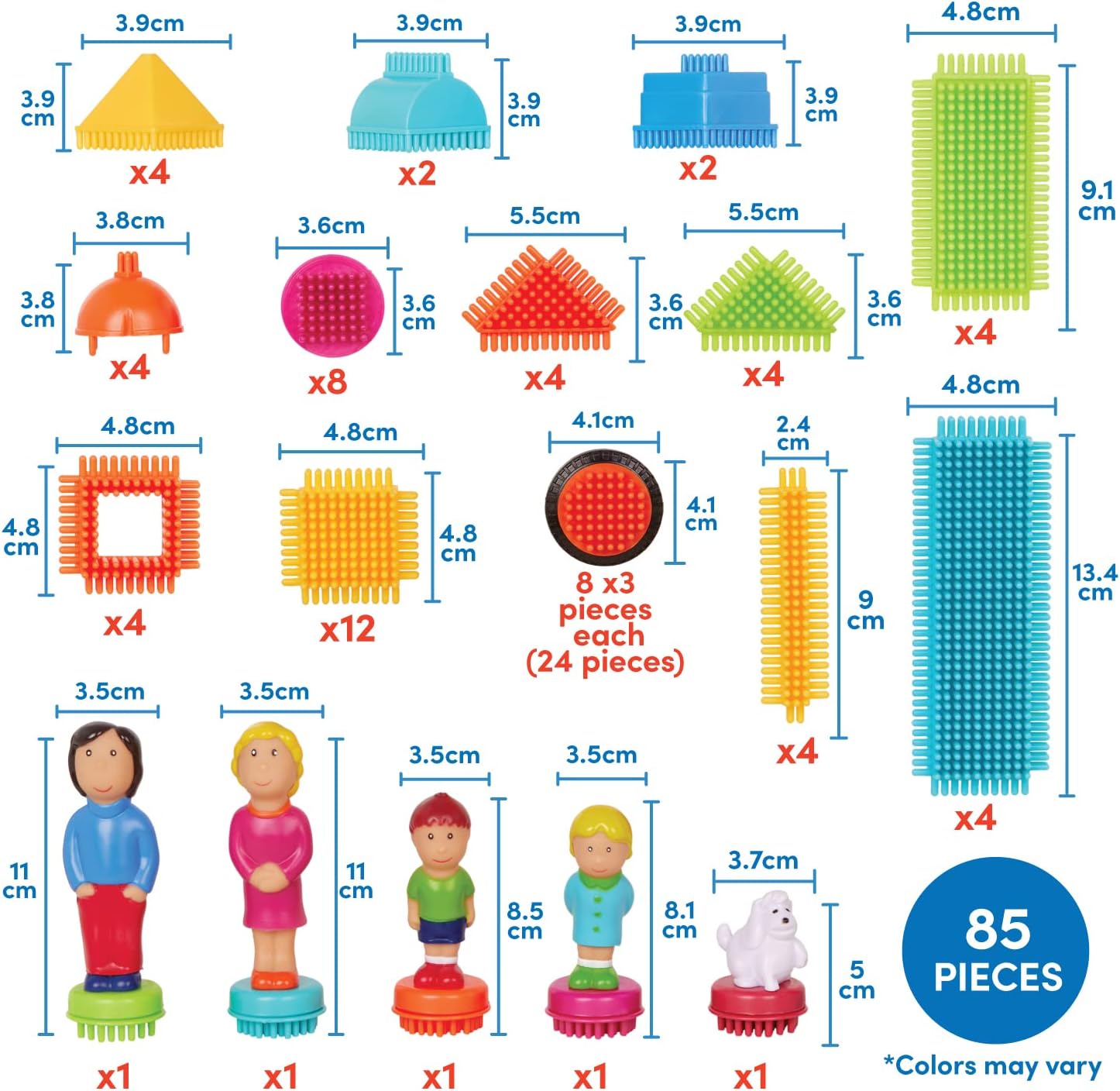 B. Bristle Blocks by Battat – Interlocking Building Blocks – 85pc Playset – Soft Developmental Toys – Big Value Case – For Toddlers and Kids Aged 2 years +