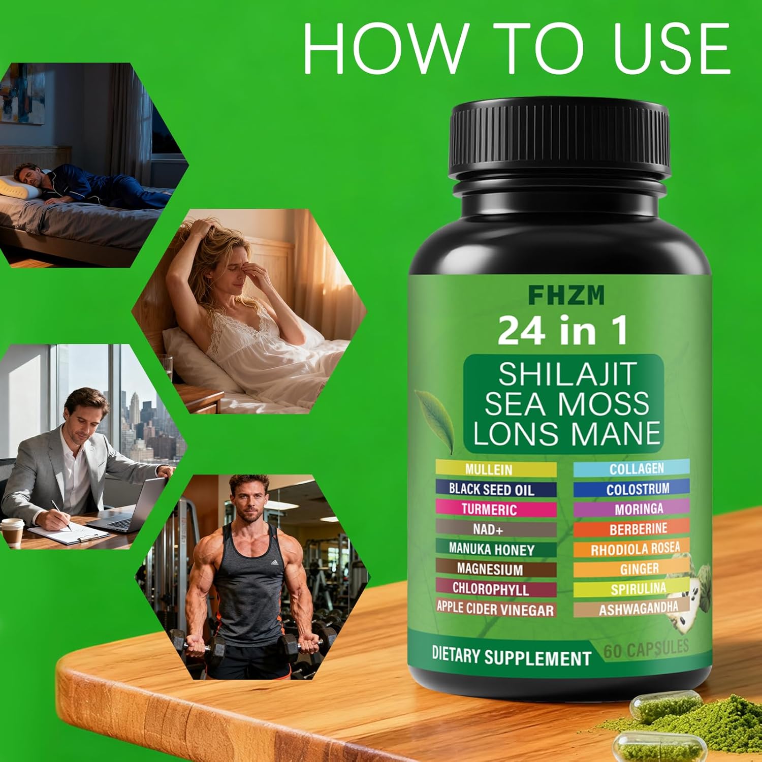 Soursop Capsules with 24-in-1 Herbal Blend - Includes Graviola, Shilajit, Sea Moss, Lions Mane, Turmeric, Ashwagandha, Ginger, Manuka Honey - Vegan, Non-GMO Dietary Supplement - 60 Capsules (01)