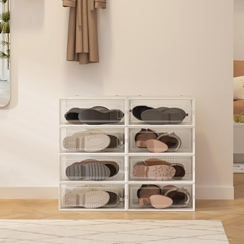 Miniatura 3 de Paquete de 8 cajas transparentes apilables para botas, cajas de almacenamiento para botas altas, caja de zapatos de plástico con tapas, contenedor
