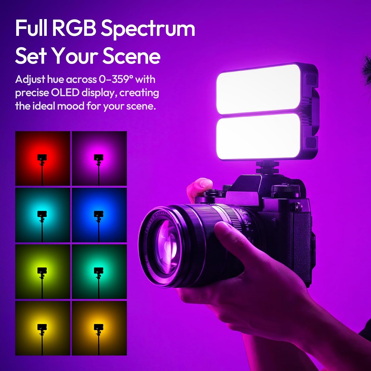 ULANZI FOLD8 Foldable RGB LED Video Light, 2500K-9000K App Control Black 20 Scene Effects, 1400mAh Rechargeable, Portable, with 1/4" Cold Shoe Adapter Mini Tripod Lanyard Light Stick for Vlog Shoot image 3
