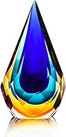 Yao Yuan Hand-Blown Murano-Style Glass Teardrop Sculpture - Blue Green Gradient Art Figurine Home Decor Gift