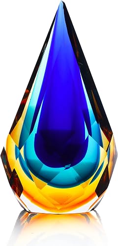 Yao Yuan Hand-Blown Glass Sculpture Glass Decor Murano-Style Glass Statue and Figurine Wonderful Gift, Blue and Green Color