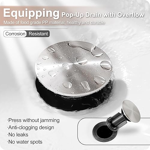 Miniatura 5 de Grifo de baño de 8 pulgadas de níquel cepillado, grifo de cascada de latón para lavabo de baño, 2 asas, grifo de baño con manguera de agua y drenaje