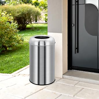 13 Gallon/50 Liter Open Top Trash Can, Stainless Steel Garbage Can with Removable Inner Bucket, Heavy Duty Commercial Grade Round Waste Container for Kitchen, Home, Office