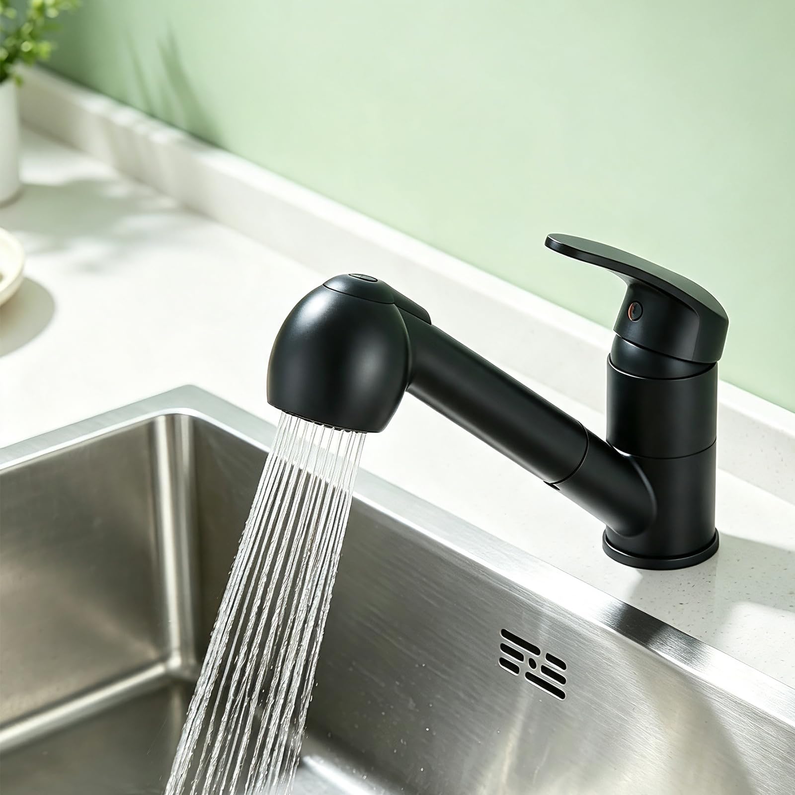 Robinet Cuisine Noir,Mitigeur Cuisine avec Douchette Monocommande,Robinet Pivotant À 360° pour 1 Trou,2 Modes de Pulvérisation