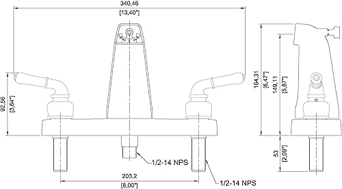Miniatura 5 de Grifo desviador de ducha de 8.0 in, no metálico, de 8.0 in, para baño manufacturado, modular y móvil, cepillado, acabado de níquel