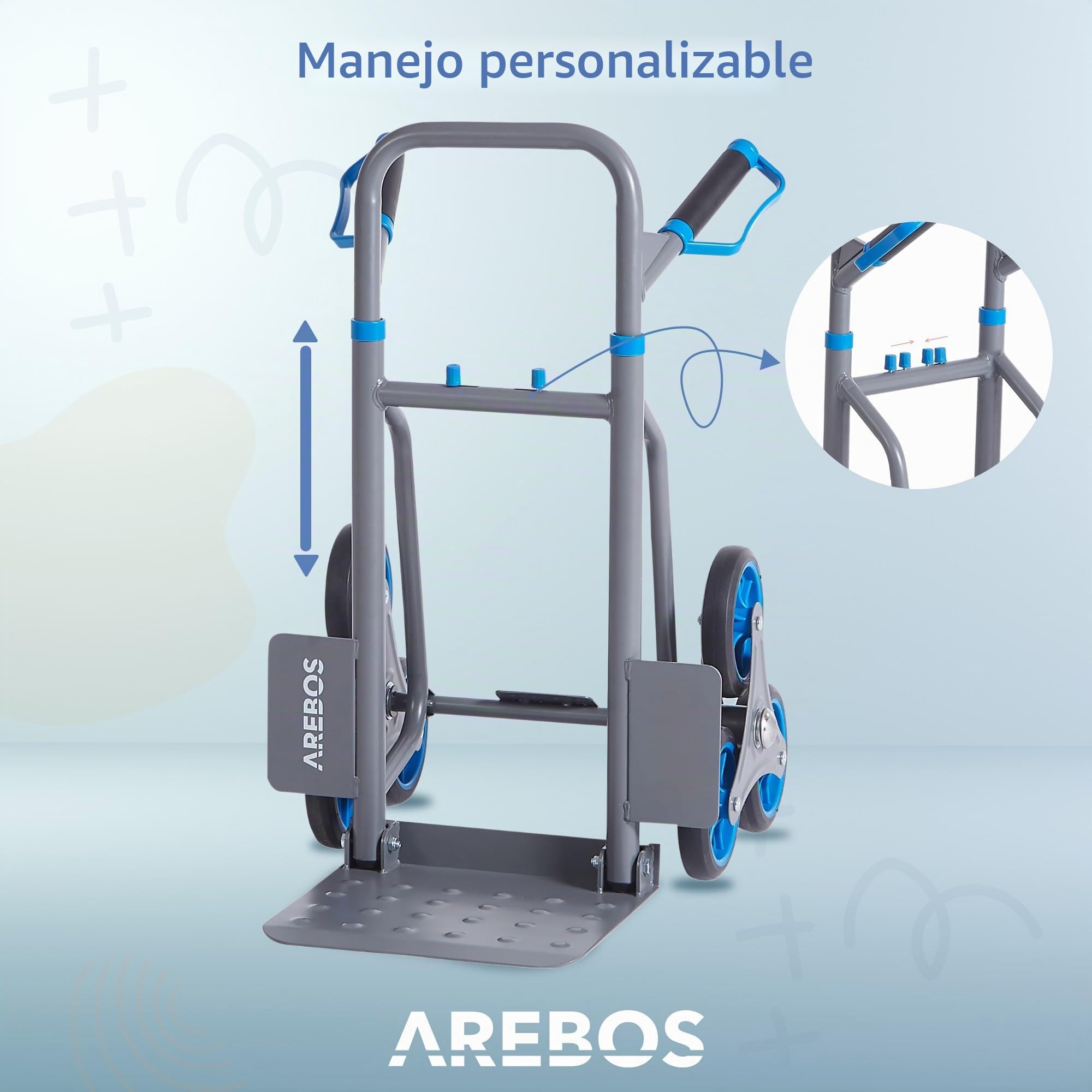 Arebos Carretilla para escaleras | Carretilla plegable para escaleras | Carretilla para subir escaleras con neumáticos de goma dura y marco de acero | Carretilla de transporte montacargas | Carro de