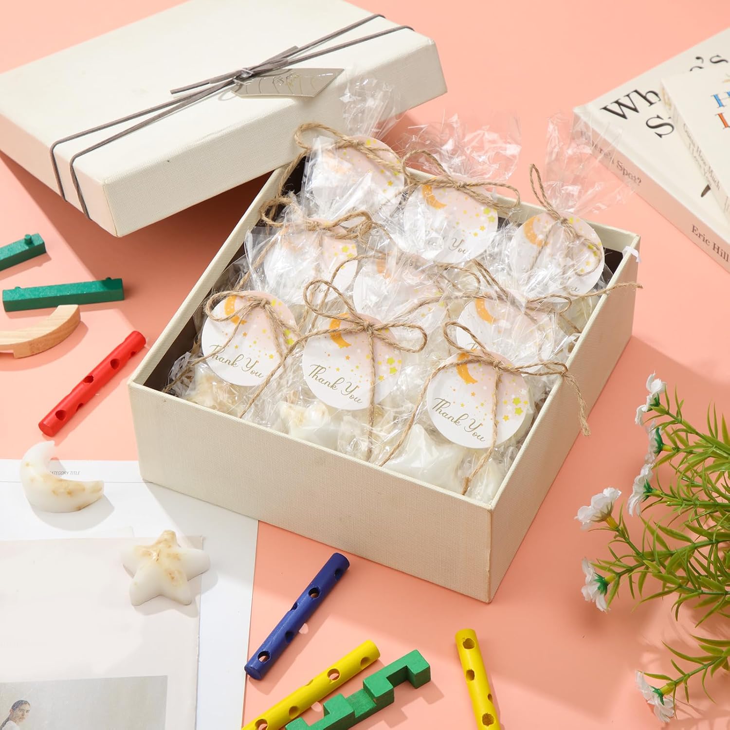 Demissle 40 Sets Baby Shower Soaps Favors Moon and Star Shaped Bath Soaps with White Thank You Cards Showing Love Gifts for Guest Return Prizes Gender Reveal Birthday Party Decor