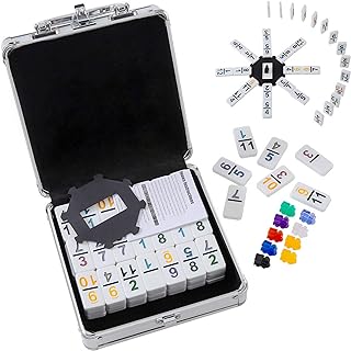 Mexican Train Dominoes with Numbers Double 12 Colored Numerical Number Dominoes Mexican Train Game Set 91 Tiles Dominoes with 9 Trains, Scoreboard, Octagon Shape Hub and Aluminum Case