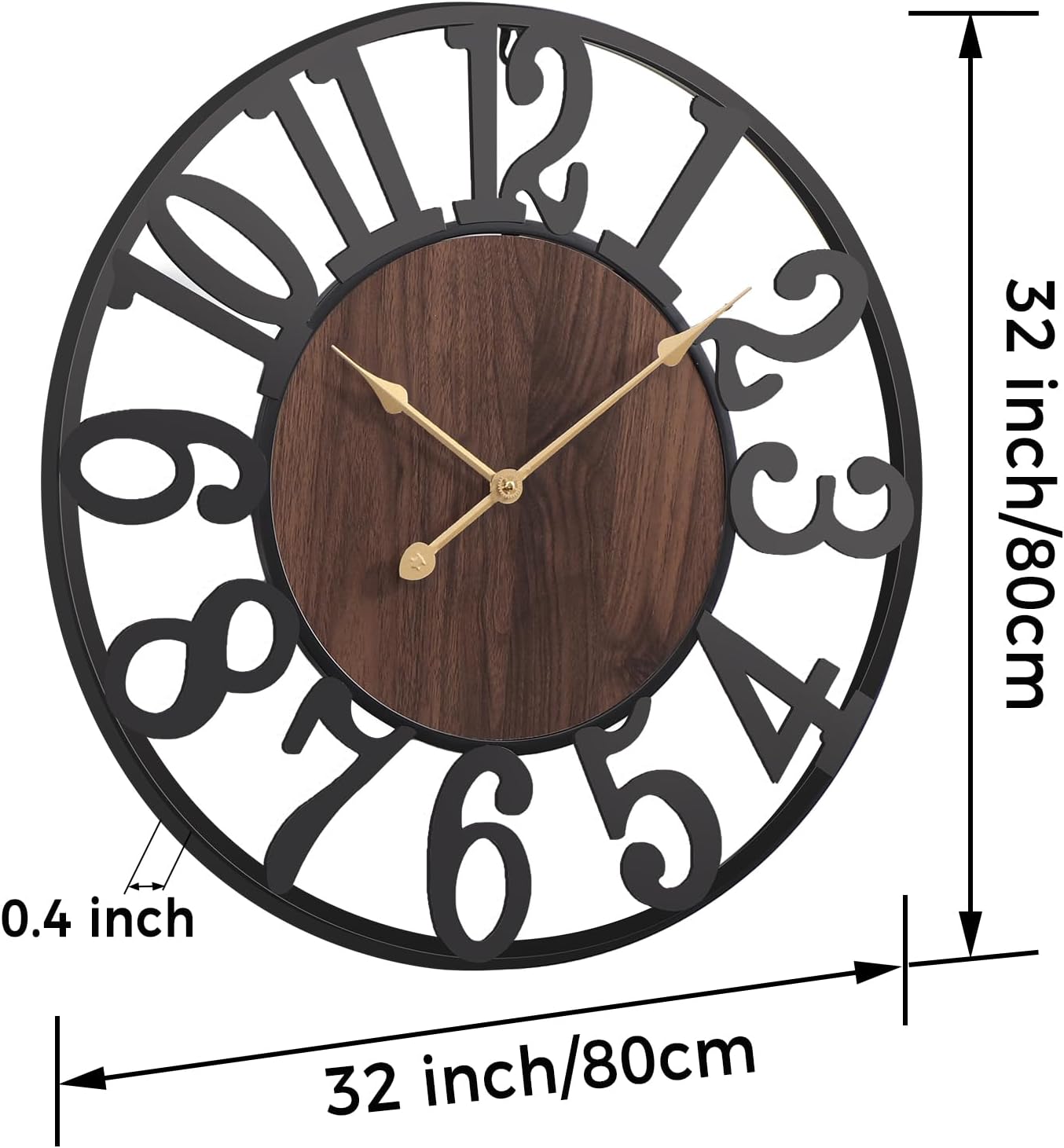 Vantic 32 Inch Large Wall Clock, Arabic Numeral Wood Oversized Wall Clocks for Living Room Decor, Farmhouse, Bedroom and Kitchen, Completely Silent, Non Ticking, Battery Operated