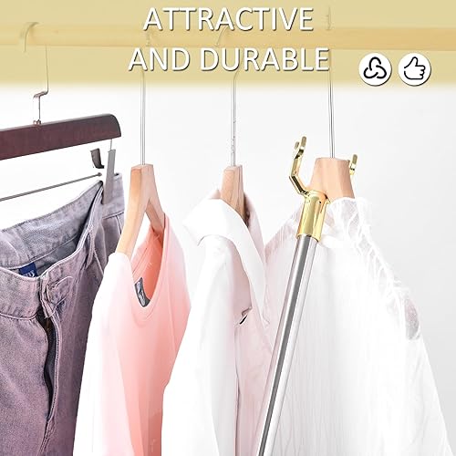 Miniatura 6 de Varilla de gancho ajustable extendida de 59 pulgadas con práctico gancho para percha, gancho de ropa de brazo alto, barra de apertura de ventana,