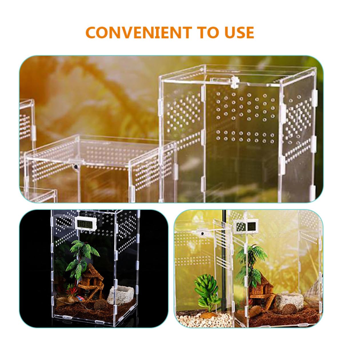BETOOKY Reptilienzuchtbox als Terrarium Zubehör Transparente Acryl mit Konstantem Luftstrom und Magnetischem Stecksystem für Schnecken und Grillen
