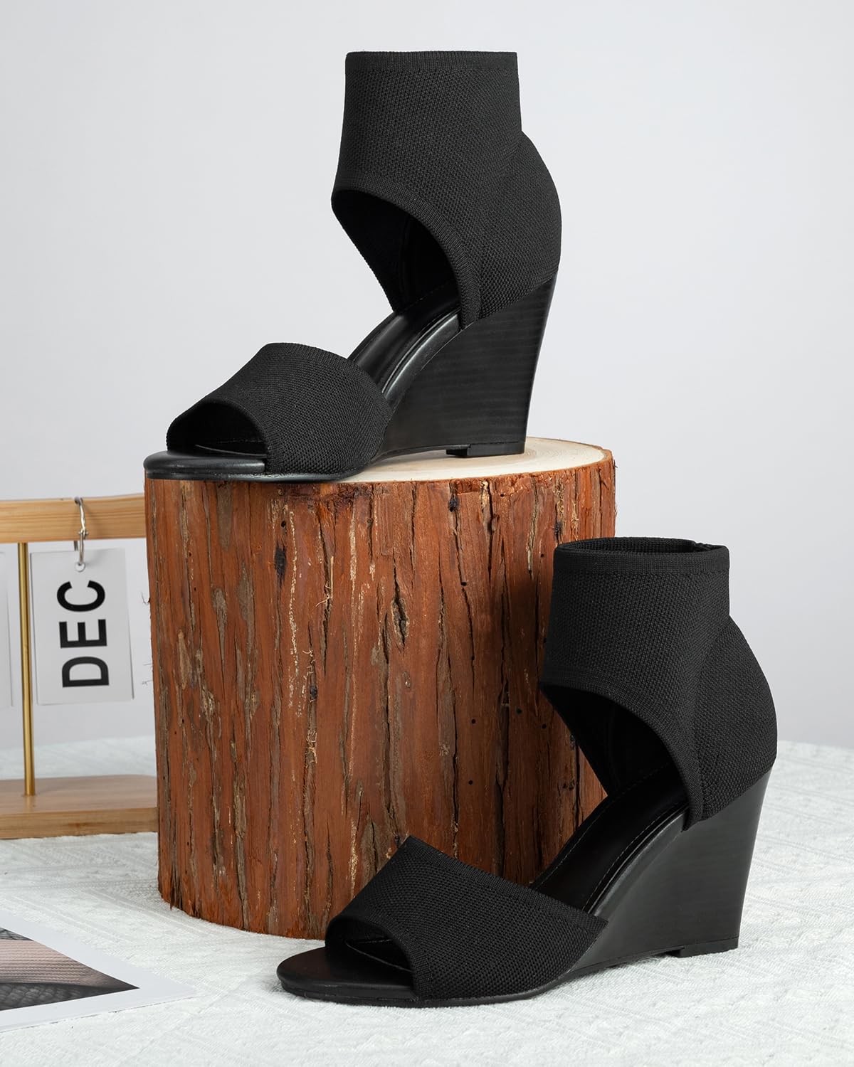 Wedge Sandals for Women Elastic Knit Peep Toe Heeled Sandals Comfortable Slip On Wedges Heels Open Toe Summer Ankle Booties Sandal for Women Dressy