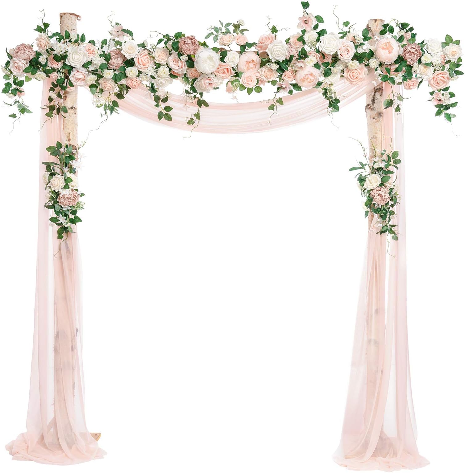 Ling's moment Artificial Flower Arch Decor with Sheer Drape (Set of 3) for Wedding Ceremony Aobor and Reception Backdrop Floral Arrangement Decor