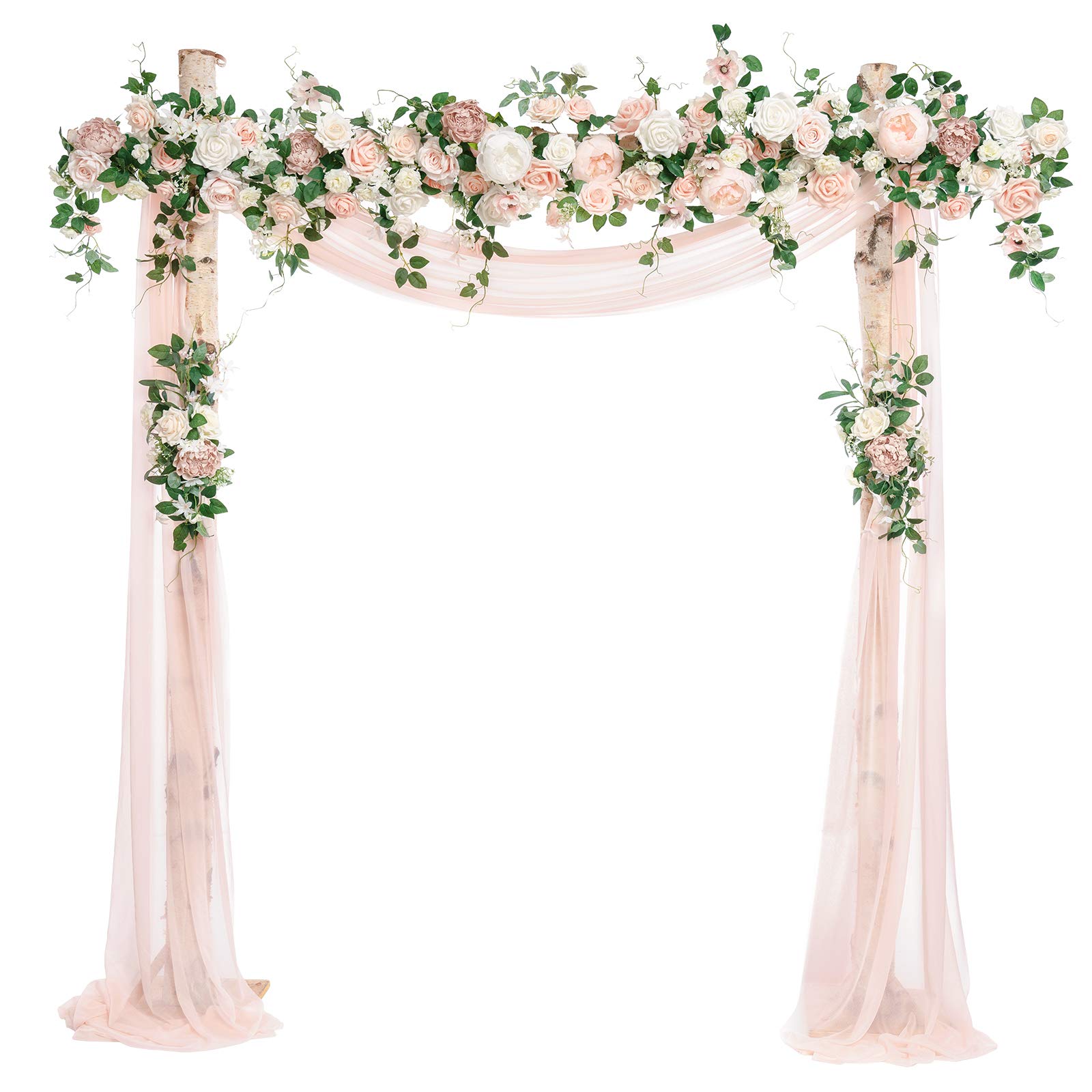 Ling's moment Artificial Flower Arch Decor with Sheer Drape (Set of 3) for Wedding Ceremony Aobor and Reception Backdrop Floral Arrangement Decor