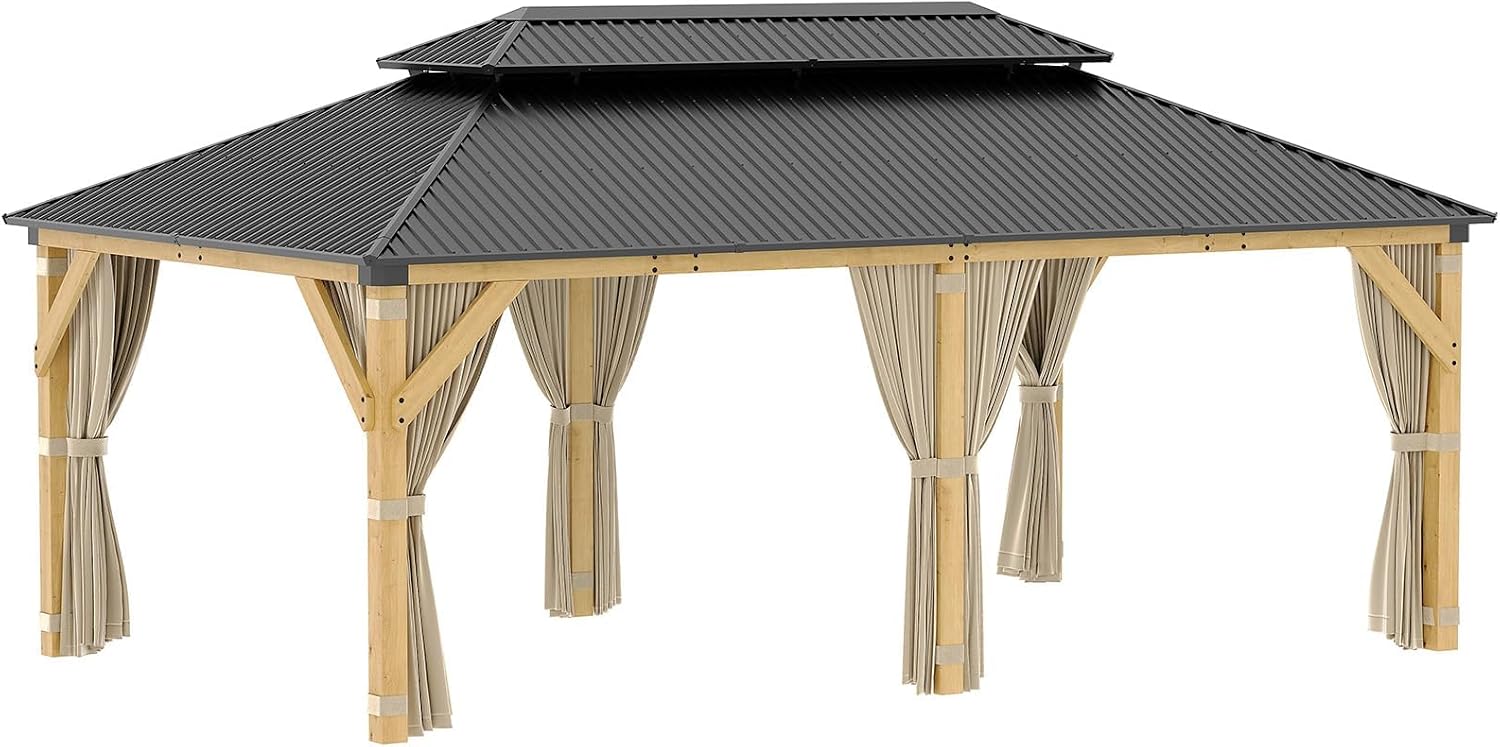 Four configurations of the gazebo: fully open, net off, semi open, and fully closed