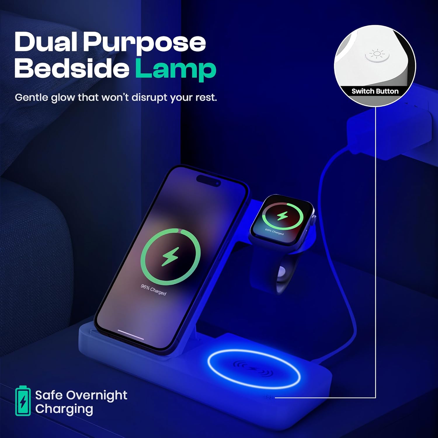 4 in 1 Wireless Charging Station for iPhone, Apple Watch & AirPods - Wireless Charger for iPhone Series 16/15/14/13/12 - Apple iWatch Series 7/9/8 with Extra USB Port & Foldable Design – White