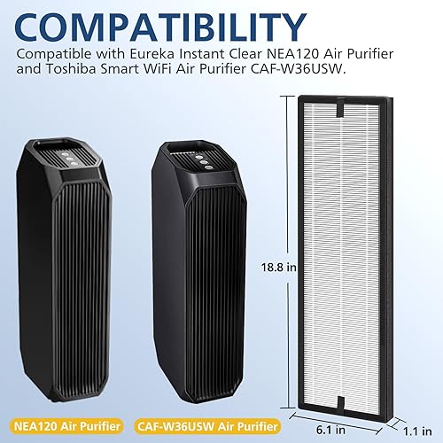 Miniatura 2 de Filtro de repuesto HEPA NEA-F1 para purificador de aire Eureka NEA120 y para Toshiba Smart WiFi Air Puri-fier CAF-W36USW - Paquete de 2 filtros HEPA