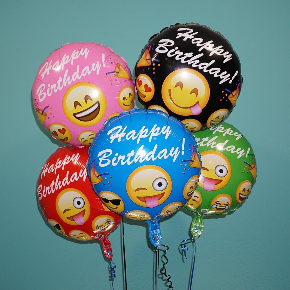 I EM JI Emoji Balloon: Happy Birthday Variety Color Pack of Foil Helium Balloons (5-Pack)