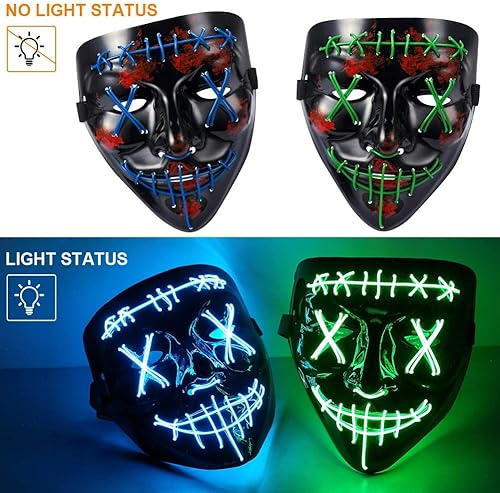 Miniatura 3 de Paquete de 3 Máscara de miedo de Halloween, máscara LED de purga, máscara de luz LED, alambre EL, luz para festival, cosplay, disfraz de Halloween,