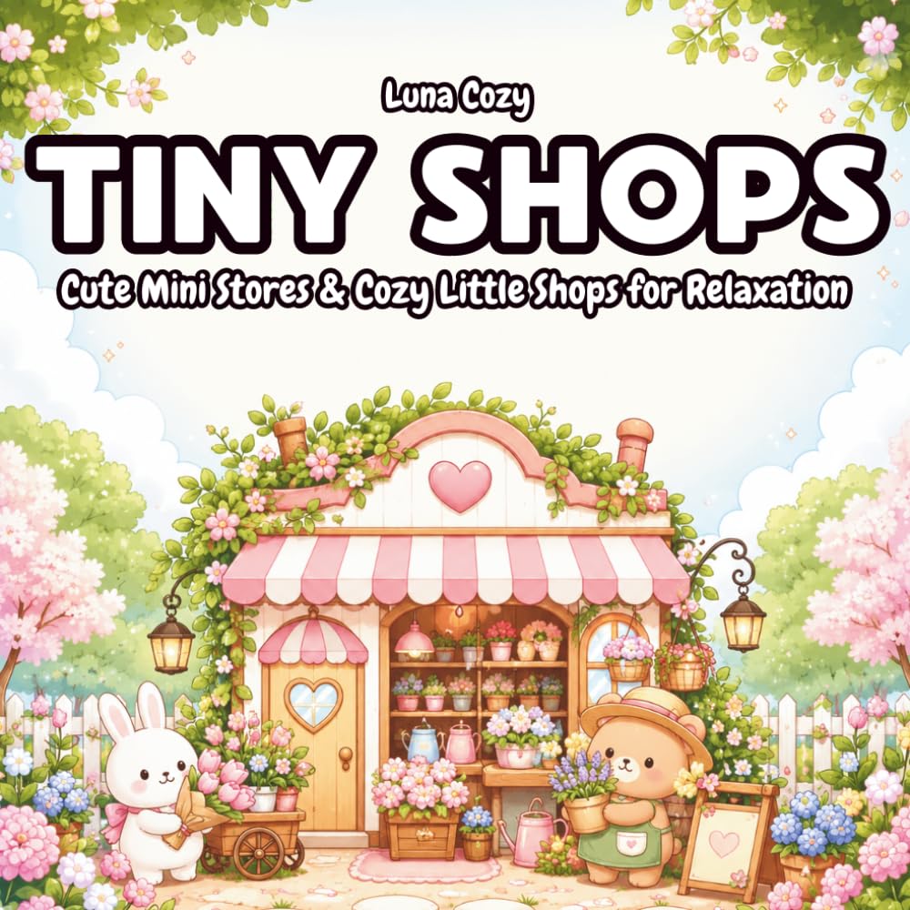 Cute Tiny Shops Coloring Book: Whimsical Storefronts, Cozy Corner Scenes, and Easy Relaxing Designs for Stress Relief