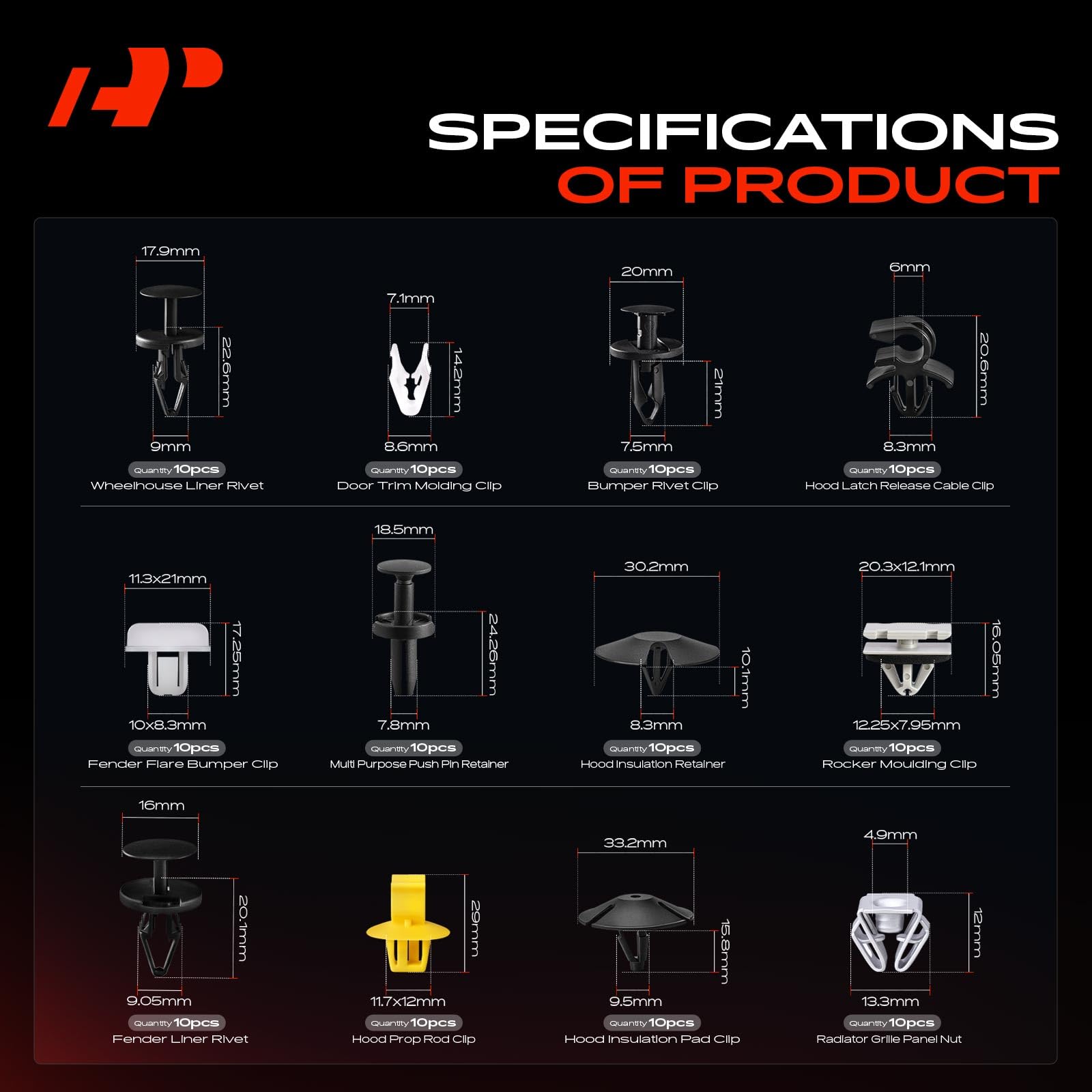 A-Premium 120PCS (12-Type) Car Retainer Clips Kit Compatible with Jeep Compass 2018-2024 Bumper Fender Shield Hood Prop Radiator Auto Push Pin Plastic Rivet Fastener Replacement Set w/Removal Tool